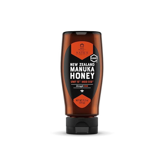 Nate's Raw Manuka Honey New Zealand MGO 512+ | UMF Certified 15+ | 13.2 oz Squeeze Bottle