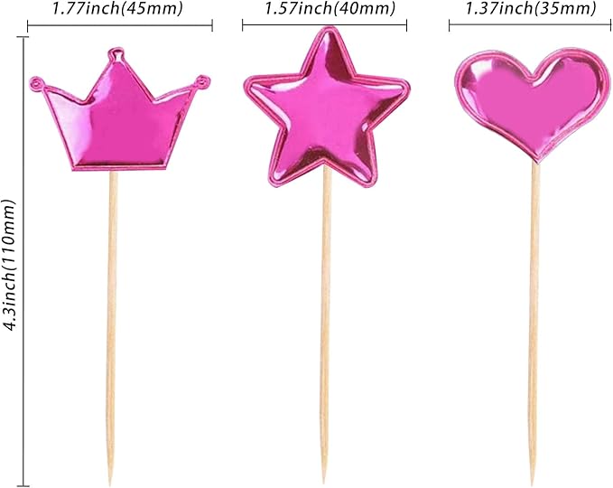 30 PCS Glitter Heart Cupcake Toppers Colorful Cake Decoration Heart and Star Cake Toppers Cute Party Decoration for Birthday and Baby shower (Fresh)