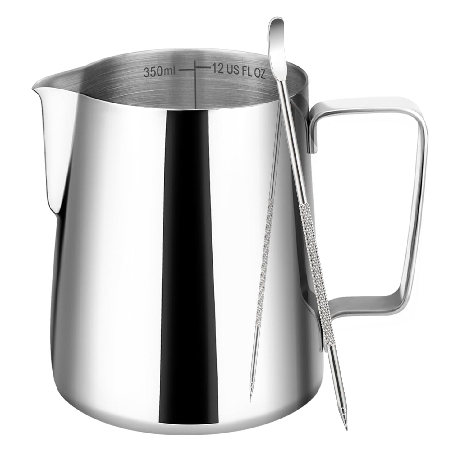 Amrules Milk Frothing Pitcher, 12oz Milk Frother Cup with Clear Scale, 304 Stainless Steel