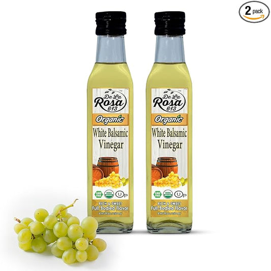 De La Rosa Organic White Balsamic Vinegar, Aged in Spanish Wood Barrels, Kosher for Passover, Vegan & Gluten-Free, Great for Salad Dressing, Marinades, Organic Balsamic Vinegar 8.45 Oz (Pack of 2)