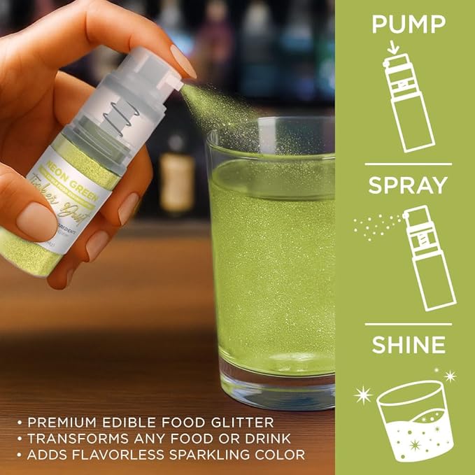 Bakell - Neon Green Tinker Dust (4g, 1x Mini Spray Pump) Edible Glitter for Food, Desserts, and Beverages!