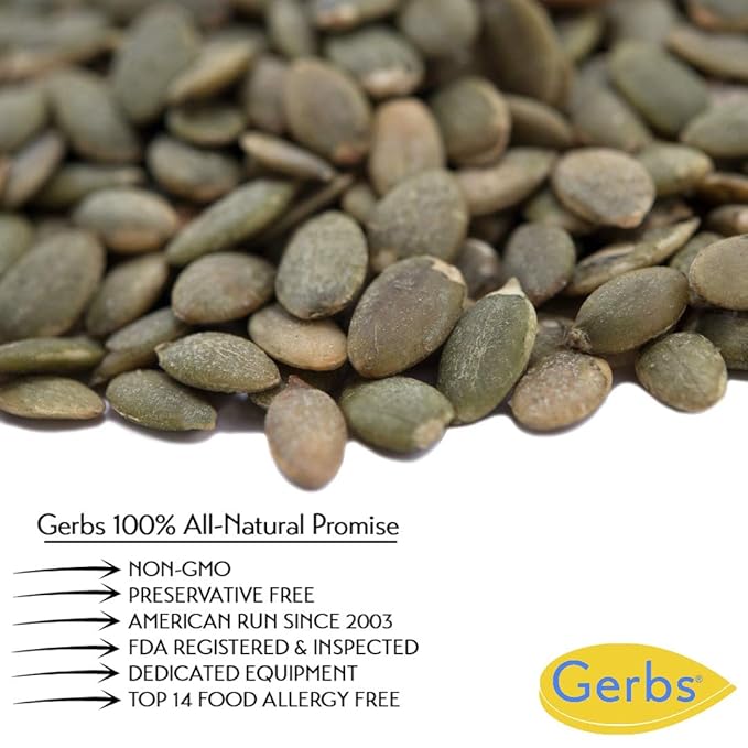 GERBS Sea Salted Pumpkin Seed Kernels 4 LBS|Top 14 Allergy Free Food |Use in salads, yogurt, baking, oatmeal, trail mix|Grown in Canada, packed in US