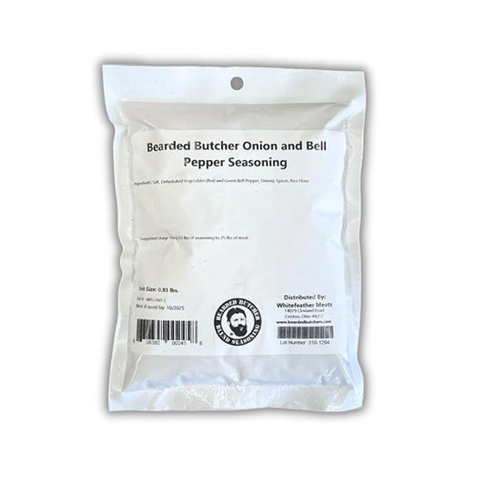 Bearded Butchers Onion and Bell Pepper Seasoning, 15 oz ??For Up to 25 lbs of Meat ??Perfect for Bratwurst, Sausage, and More ??No MSG, No Sugar ??Mild Flavor with Crisp Vegetable Taste