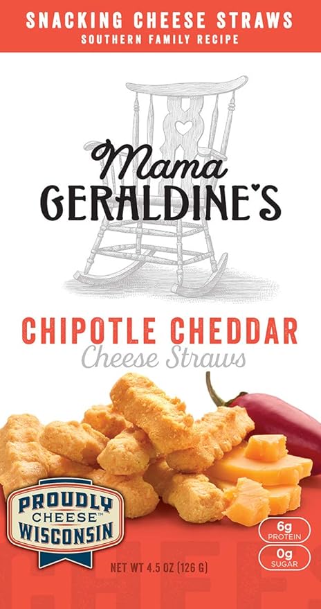 Mama Geraldine's Chipotle Cheese Straws - 4.5 oz Box (1 Pack) - Spicy & Savory Baked Cheese Snacks