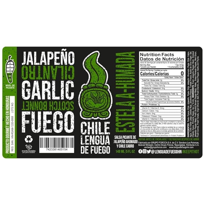 Hot Sauce | Chile Lengua de Fuego (Pack of 3, Estela A-Humada) – Smoky Medium Heat Green Sauce with Jalapeño, Garlic, Cilantro & Oak Smoke