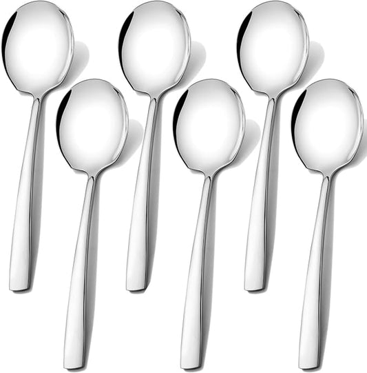 Extra Large Serving Spoons Set 18/8 Stainless Steel Silver Serving Utensils 11.7Inch Big Metal Spoons for Buffet, Parties, Catering, Banquet - Dishwasher Safe (6-Piece, Silver)