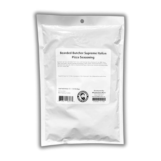 Bearded Butchers Supreme Italian Pizza Seasoning, 18 oz ??For Up to 25 lbs of Meat ??Perfect for Bratwurst, Snack Sticks, Burgers, and Pepperoni ??Includes Parmesan, Tomato, Garlic, and Bell Pepper