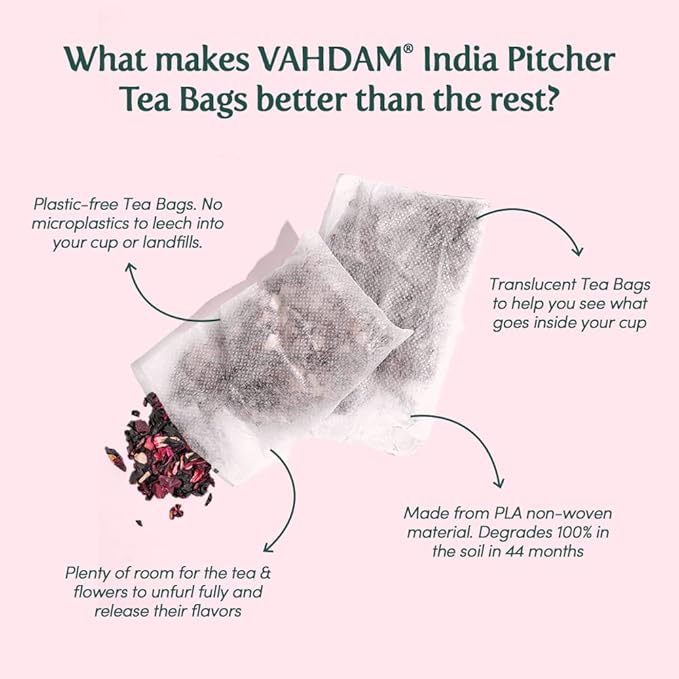 Lychee Rose Iced Tea Bags - 26 Pitcher Tea Bags | Zero Added Sugar | Makes 52 Quarts | Blended with Pure Lychee & Rose | Best for Mocktails & Cocktails | Plant-Based Biodegradable Tea Bags | VAHDAM