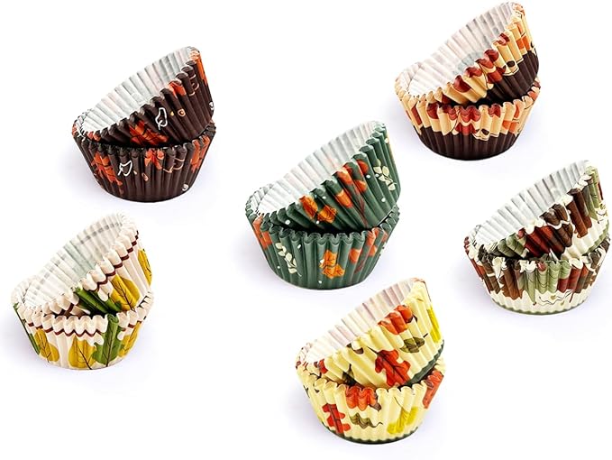 qiqee Thanksgiving Jumbo Cupcake Liners 300PCS Cupcake Liners Cupcake Cups 6 Designs Thanksgiving Hat Cupcake Papers Baking Cups Cupcake Wrappers (Large Size)