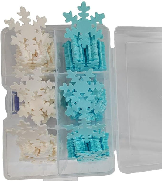 50Pcs Edible Cupcake Toppers Snowflakes for Cake Decorating Christmas Winter Frozen Birthday Party Decoration Blue and White
