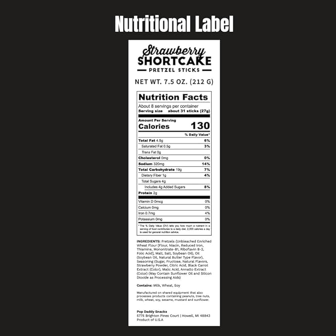 Pop Daddy Flavored Pretzels Sticks, Healthy Gourmet Pretzels Snacks, 7.5oz Individual Bags, 3 Pack, Strawberry Shortcake
