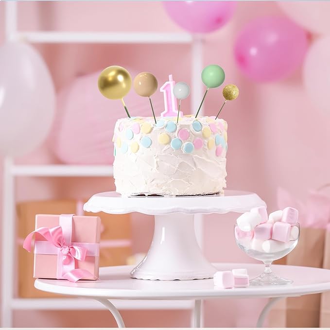 ASTARON 50 Pcs Ball Cake Topper Sticks Mini Balloons for Cake Decorating Supplies Foam Balls Cake decorations for Baby Shower Cake Birthday Cake Toppers Decorations (Light Brown竊똆reen)