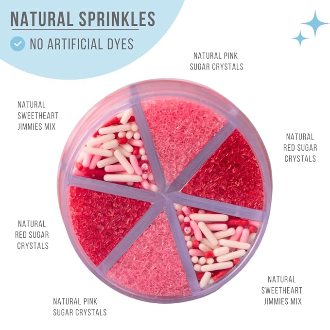 Sweets Indeed Sprinkles 6 Cell Edible Sprinkle Mix Jimmies Perfect for Cake Decorations Baking Ice Cream Cookies Cupcake Topper (Sweetheart)
