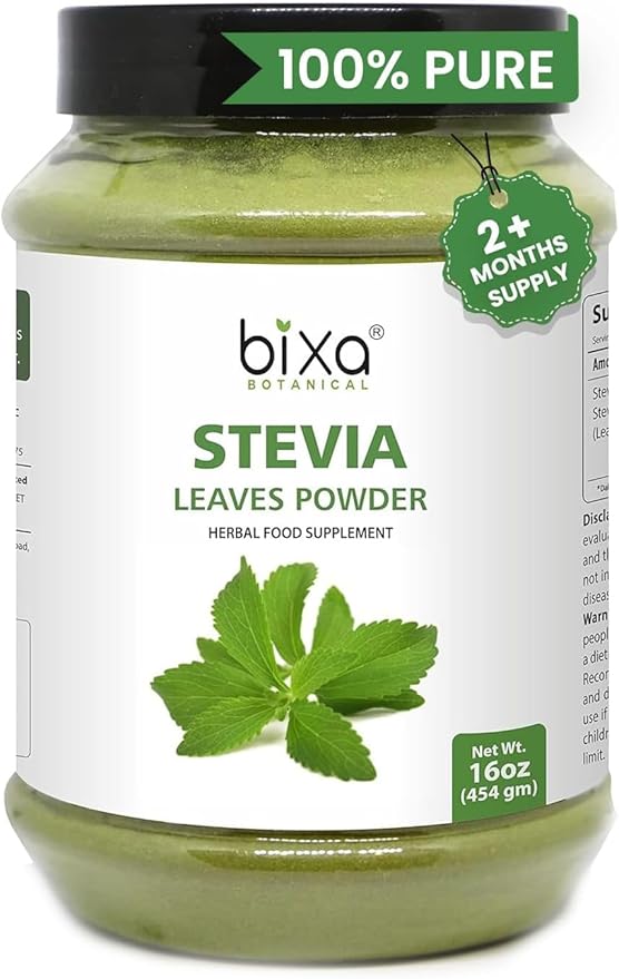 bixa Botanical Stevia Leaf Powder (Stevia Rebaudiana) Natural Herbal Supplement | Natural Alternative of Unprocessed Sugar | Gluten Free, Non-GMO, Steam Treated, Vegan pure 16 Ounce Pack of 1