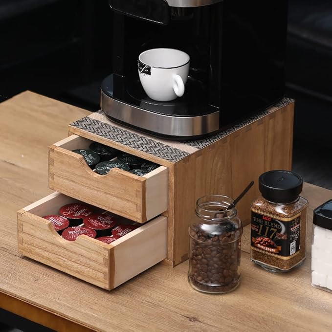 Drawer Holder for Coffee Brew - Kitchen Machine Stand Shelf Contertop - Serve Coffee Station and Pod Capsule Storage Organizer for Home Decor Office Storage Solution 2-Tier CF2D2C-Light