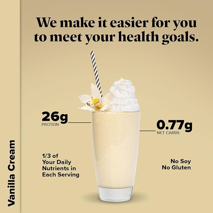 Keto Chow Vanilla Cream - Keto Meal Replacement Shake Powder - Nutritionally Complete - Low Carb - Delicious Easy Meal Substitute - Protein Rich & Dairy Free - 21 Meal Serving