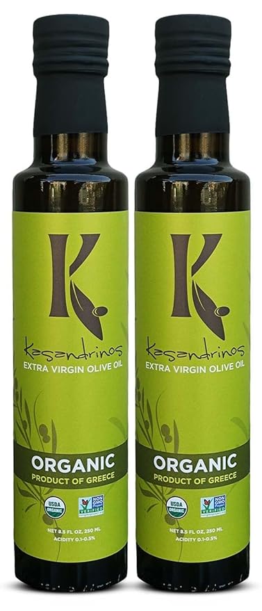 Kasandrinos Organic Olive Oil Extra Virgin, Polyphenol Rich Greek Olive Oil, 100% Organic First Cold Pressed, Mild + Delicate Flavor, Verified by Non GMO, 250 ml / 8.5 oz (Pack of 2)