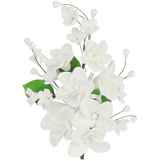 O'Creme Gumpaste Flower Spray, White Plumeria - Edible Flowers for Cake Decorating - Sugar Paste Flower Decorations for Cakes, Candy, Cupcake Toppers - Birthday, Wedding, Valentines Day, Baby Shower