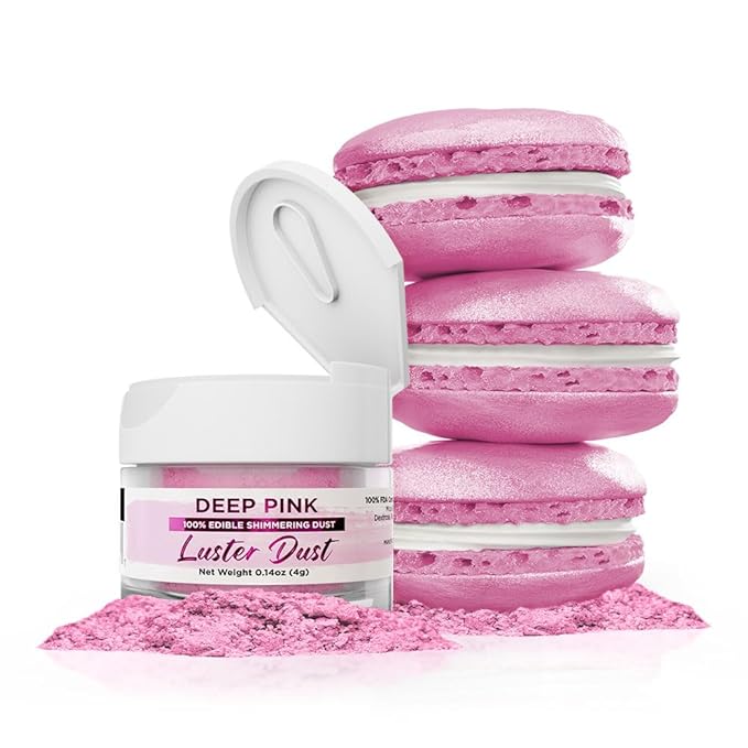 Luster Dust - Deep Pink (4g 1x Jar) | Edible Vegan Dust & Paint for Cake Decorating, Ice Cream, Desserts, Cocktails and Beverages by Bakell