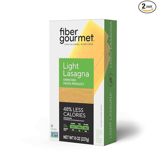 Fiber Gourmet Pasta - Light Lasagna Pasta - Low Net Carb, Fiber-Rich, Low Calorie, Healthy - Made in Italy, Kosher, Vegan, Non-GMO - 8 Oz, Pack of 2