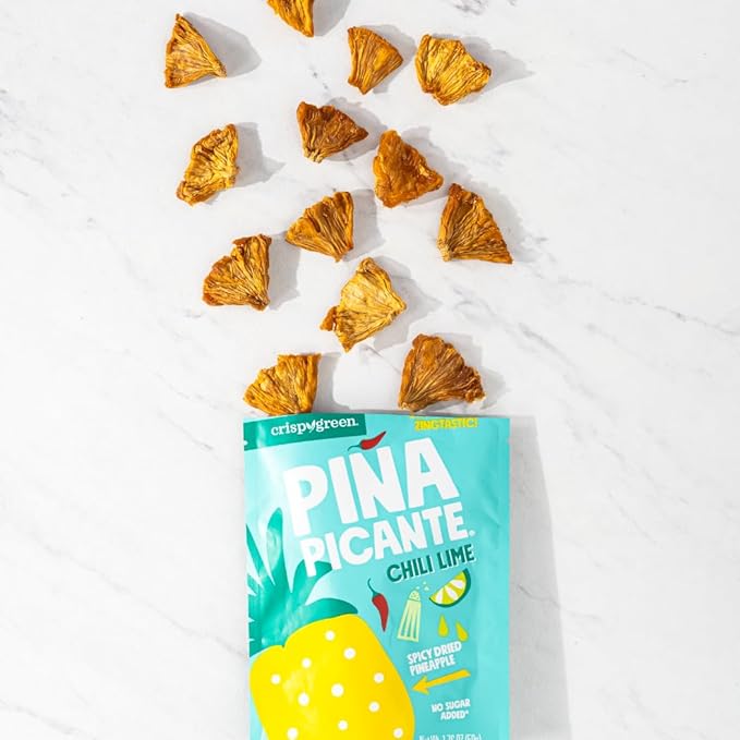 Crispy Green Pi챰a Picante, Chili Lime Dried Pineapple, Healthy Real Fruit Snacks, 1.76 Ounce, 12 Single Serve Bags