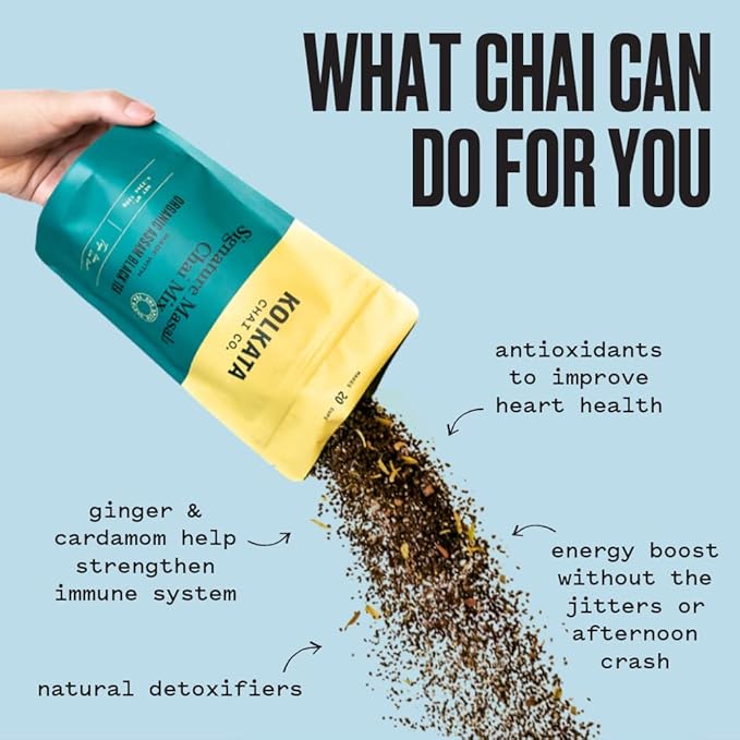 Kolkata Chai Decaf Masala Chai mix, Makes 20 cups, Premium loose leaf tea and spice blend, All Natural, 4.23 oz