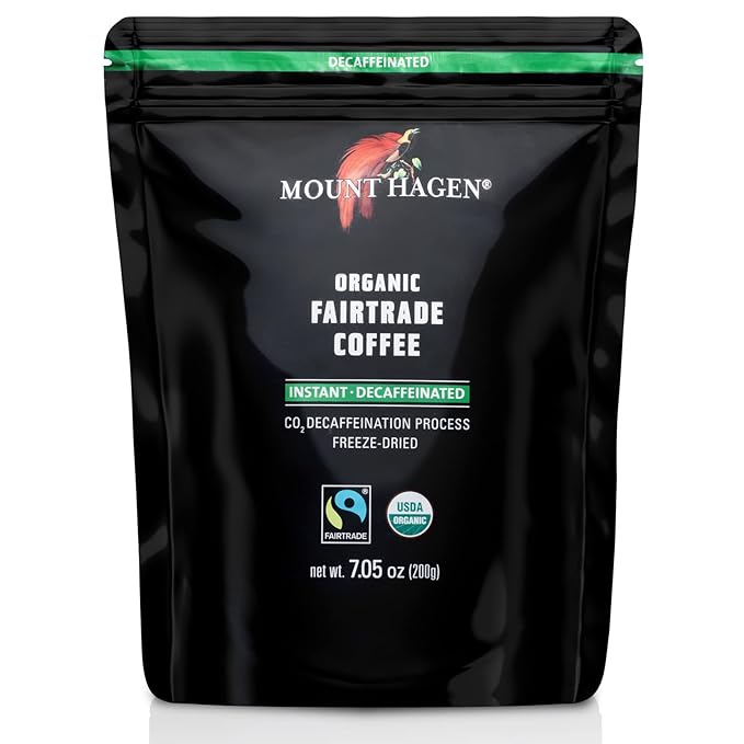 Mount Hagen Jar + Resealable Pouch Decaf Organic Freeze Dried Instant Coffee - Combo Pack | Eco-friendly, Fair-Trade, Medium Roast Arabica Beans [3.53oz Jar + 7.05oz Pouch]