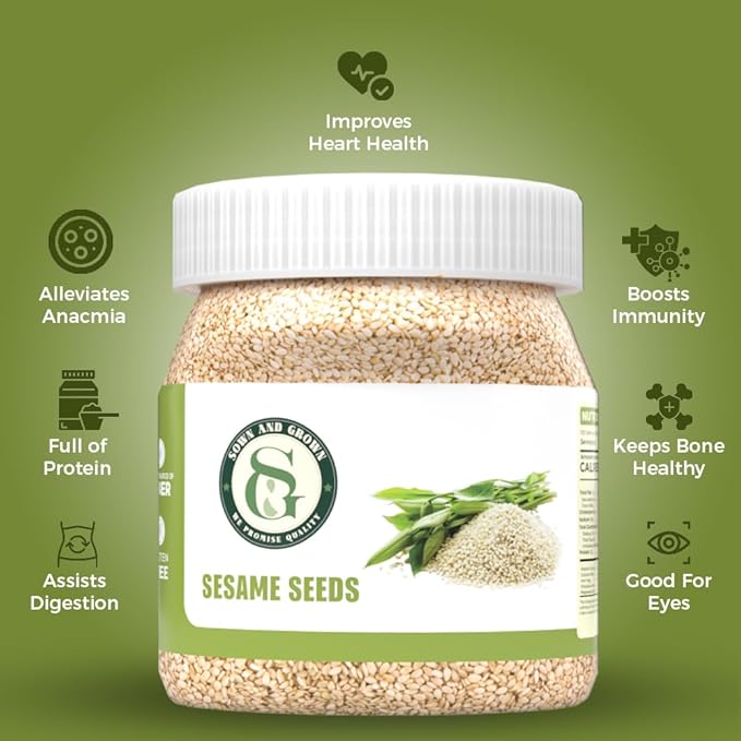 Sown-and-Grown White Sesame seeds- 10oz | Whole White Sesame Seeds Perfect for Noodle Dishes, Sushi and Stir-Fries