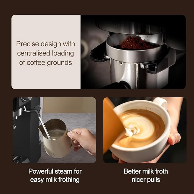 espresso machine,Grinding Semi-Automatic Coffee Machine, Temperature, Time Display, with Steam Wand for Milk Froth, Easy to Operate Espresso Machine, Can Make Espresso, Latte, Cappuccino