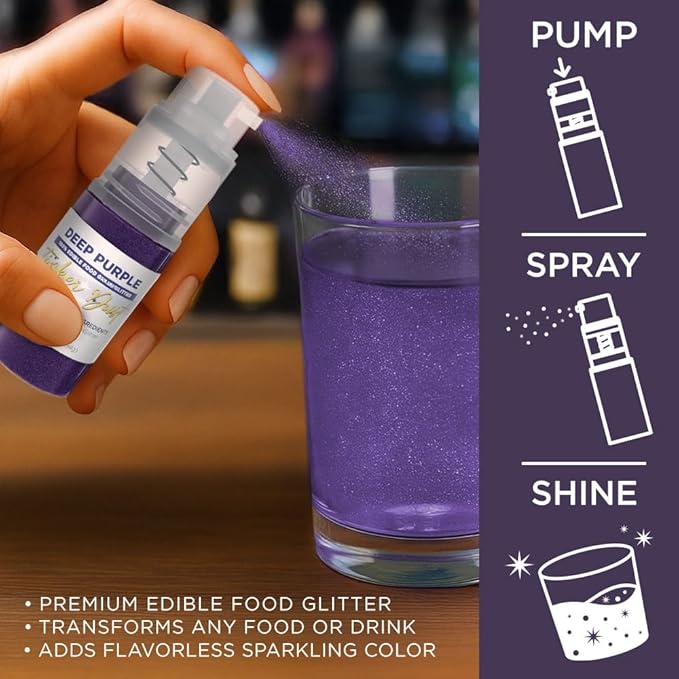 Bakell - Deep Purple Tinker Dust (4g, 1x Mini Spray Pump) Edible Glitter for Food, Desserts, and Beverages!