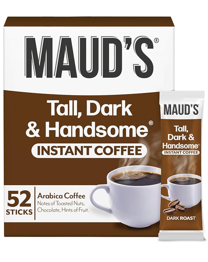 Maud's Dark Roast Instant Coffee, 52 ct, 100% Arabica Coffee, Instant Hot or Iced Coffee - Just add water
