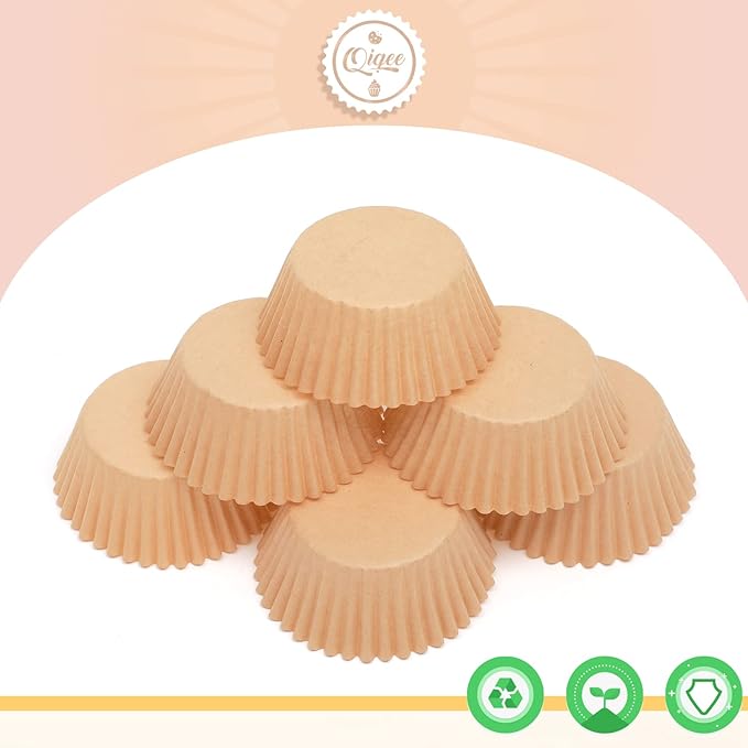 qiqee 600 Count Mini Cupcake Liners Natural Muffin Liners Food Grade Brown Baking Cups Paper No Smells竊늆mall Sizeç«?"<div>