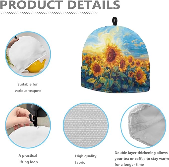 Sunflower Print Tea Cozy for Teapot Double Layer Thickening Tea Insulated Cosy for Restaurant 12.9 X 10.4 Inches Kitchen Accessory