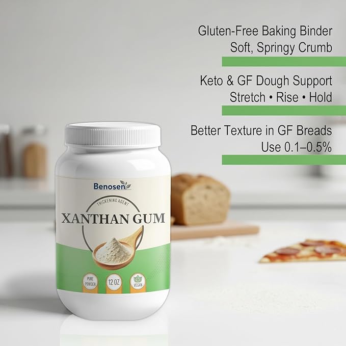 Benosen Xanthan Gum Powder 12 oz ??Food-Grade Thickener & Stabilizer for Gluten-Free Keto Baking ??Sauces Dressings Gravies ??Pure Vegan Hydrocolloid ??Resealable Jar