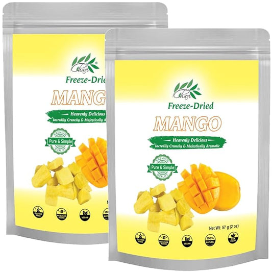 CHAVI Freeze-Dried Diced Mango | 4 oz | Pack of 2 x 2 oz | Healthy 1 Ingredient Superfood Supersnacks - Kids School Snacks - No Added Sugars or Preservatives - Non-GMO, Vegan, Gluten-Free