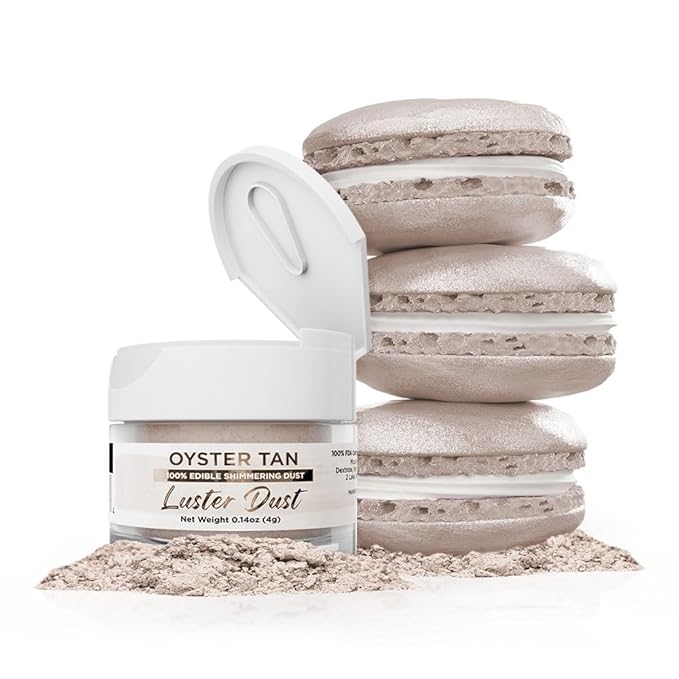 Luster Dust - Oyster Tan (4g 1x Jar) | Edible Vegan Dust & Paint for Cake Decorating, Ice Cream, Desserts, Cocktails and Beverages by Bakell