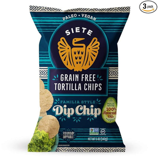Siete Grain Free Tortilla Chips | Gluten Free Chips | Paleo & Vegan Snacks | Non GMO | Dip Chip, 5 Ounce (Pack of 3)