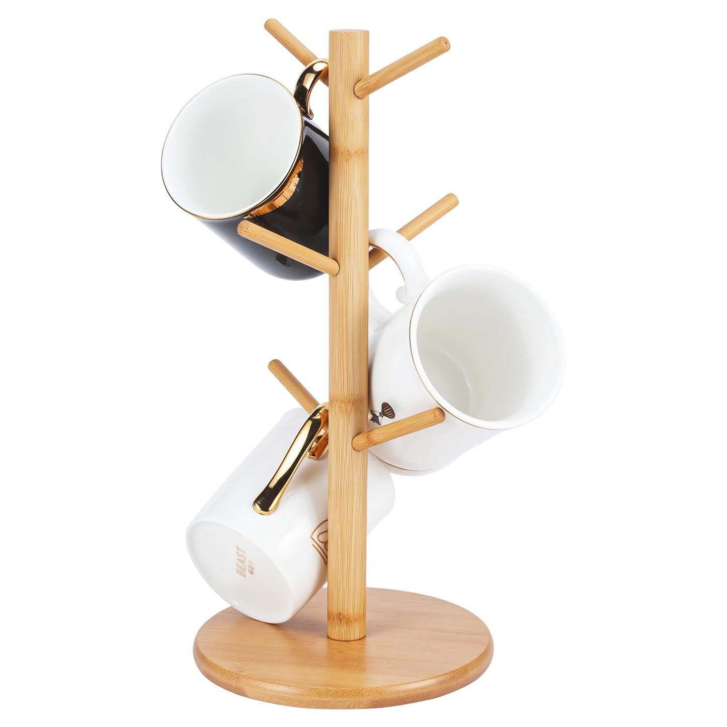 Bamboo Mug Tree Holder, Upgraded Screw Type 6 Hooks Coffee Mug Holders