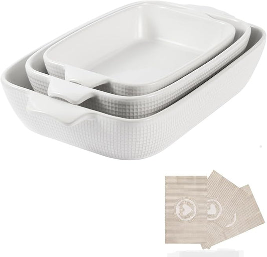 Bakeware Casserole Oven Dishes Baking - 3pcs Ceramic Rectangular Oven Serving Sets,ï¼?0.3/12.4/14.7）Stoneware Cookware Pan, Porcelain White Thanksgiving Ware for Cooking Lasagna