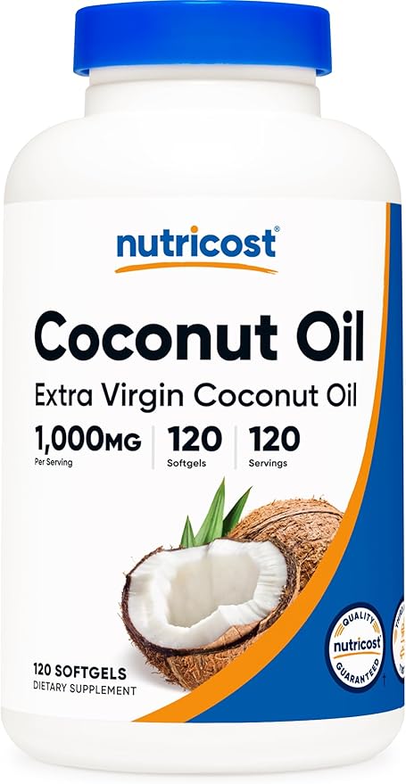 Nutricost Coconut Oil Softgels (1000mg) 120 Softgels - Extra Virgin Coconut Oil - Gluten Free and Non-GMO