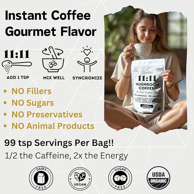 Organic Mushroom Coffee with Cacao ??11x Adaptogenic Mushrooms for Focus, Clarity & Energy ??Lion?™s Mane, Reishi, Chaga + Nootropic Superfood by OhmYes (7oz) - 99 Servings