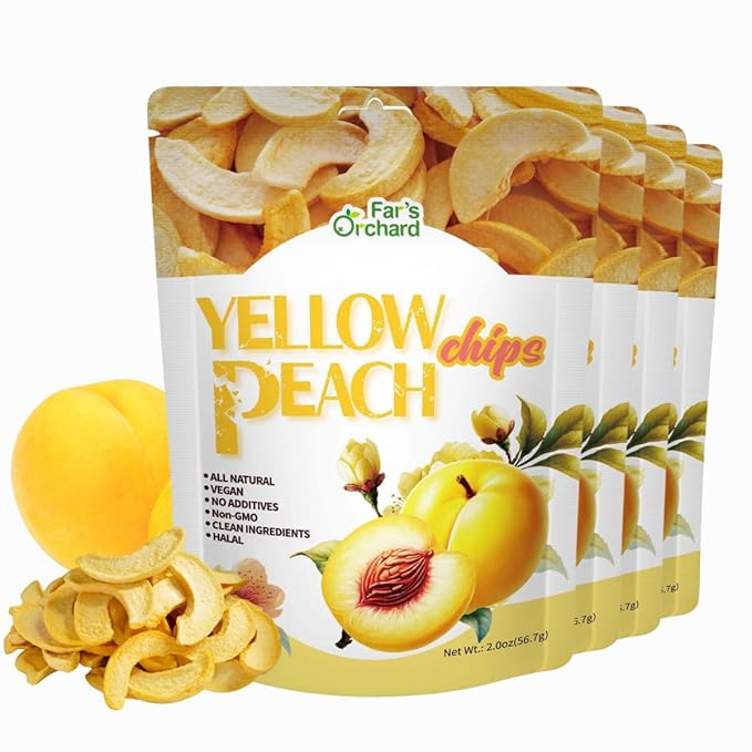 Far's Orchard Yellow ?츿each??Chips????4?츿ack (2?칚z Resealable Bags), Crunchy Dried Fruit Snack, Vegan, Non GMO, No Additives