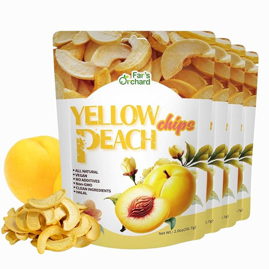 Far's Orchard Yellow ?츿each??Chips????4?츿ack (2?칚z Resealable Bags), Crunchy Dried Fruit Snack, Vegan, Non GMO, No Additives