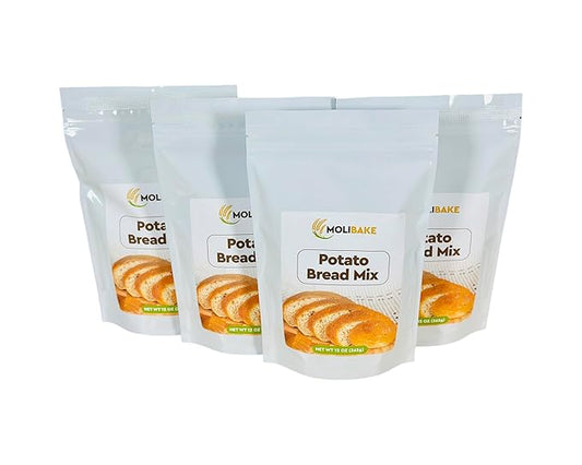 Molibake Potato Bread Mix - Pack of 4 - All-Natural Baking Mix for Bread Machine and Oven - 12 oz - Mix for Bread with Potato Flakes, Rye flour, Parsley flakes - Easy-to-Use Bread Maker Mix for Homemade Baking