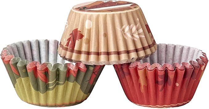 qiqee Thanksgiving 300PCS Mini Cupcake Liners Cupcake Cups 6 Designs Thanksgiving Turkey Cupcake Papers Baking Cups Cupcake Wrappers (Small Size)