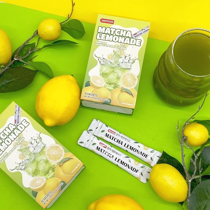 KAYFOOD Premium Teaade Matcha Lemon & Peach Oolongade Oolong Tea, Mix Powered Sugar Free, Diet, Korean Beverage, Dlended Hot & Iced Tea Ade, Healthy Drink (30, Matcha Lemonade) (10ST)