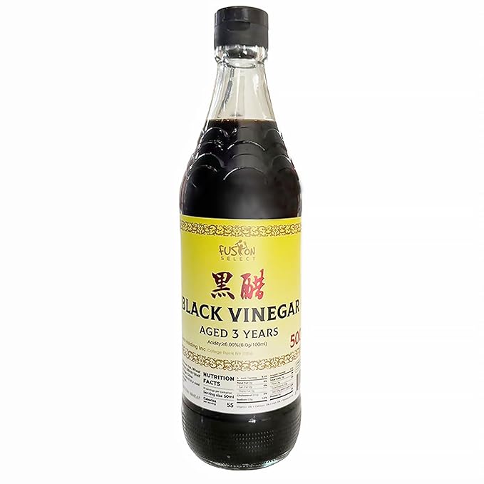 Fusion Select 500ml Chinese Black Vinegar - Authentic Chinkiang Black Vinegar for Cooking, Sauces, Dressings - Zero Artificial Color & Flavors - Aged for 3 years - Kitchen Condiments & Ingredients