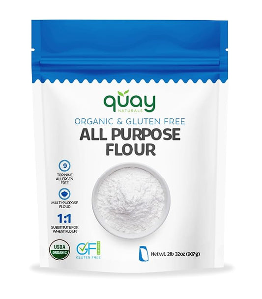 Quay Naturals Organic Gluten Free All Purpose Baking Flour - 2 lbs, No Grit, 1:1 Wheat Substitution, Dairy Free, Non-GMO, Kosher, Made in USA