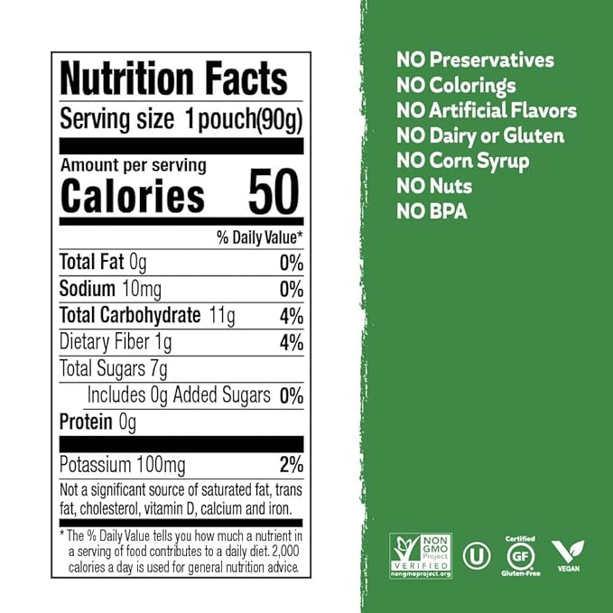Buddy Fruits & Veggies Snacks To Go Pear Spinach Unsweetened Applesauce 3.2oz Pouch (18pk) Gluten-Nut-Dairy-Preservatives-BPA Free, Non GMO, Kosher