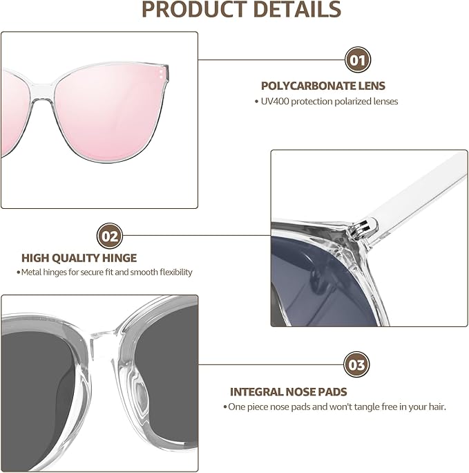 LVIOE Oversized Polarized Sunglasses for Women Trendy Large Cat Eye UV Protection Shade LS1627s